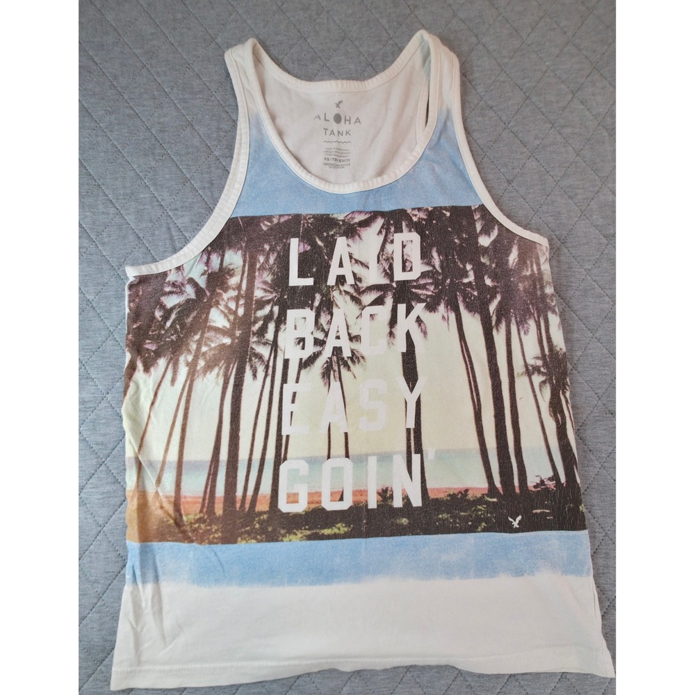 American Eagle Tank Womens XS White Aloha Palm Tree Graphic Tank Top